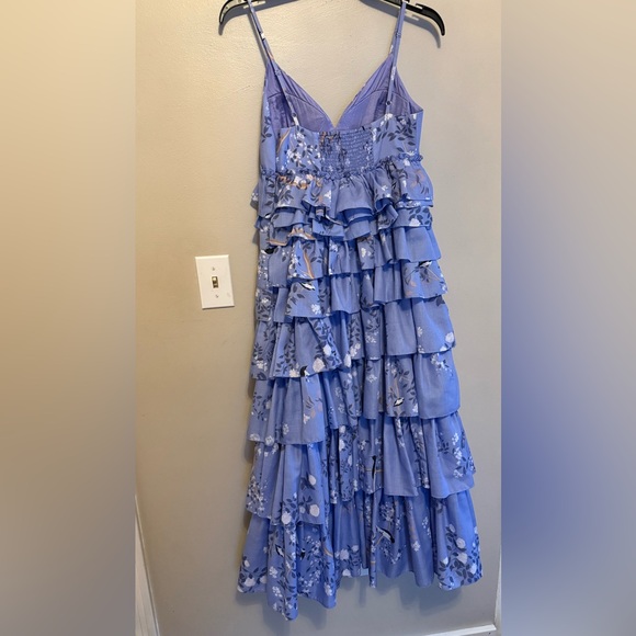 Anthropologie Geisha Designs Sleeveless Floral Tiered Ruffle Bird Midi Dress - Picture 6 of 7
